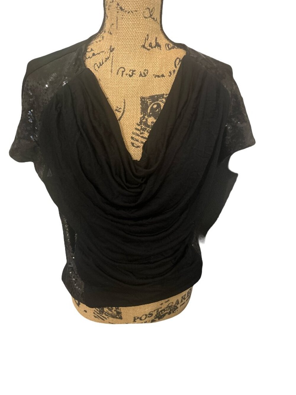 Vintage Moda International Black Sequin Cowl Neck Top Small NIP Korea